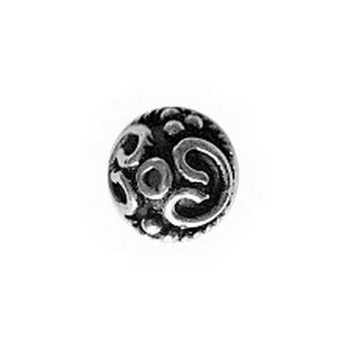 Silver Overlay Over Copper artisan scroll bead cap handmade in India with antique oxidized finish.