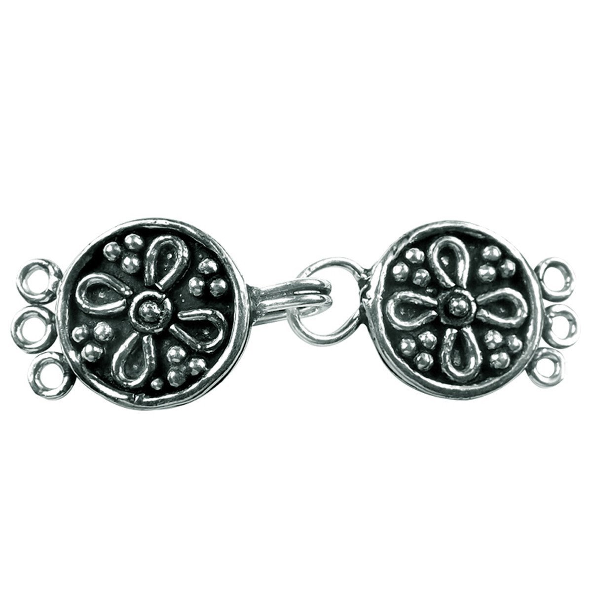 Silver Overlay over Copper floral multi strand clasp with 3 holes handcrafted in India with antique oxidized finish.