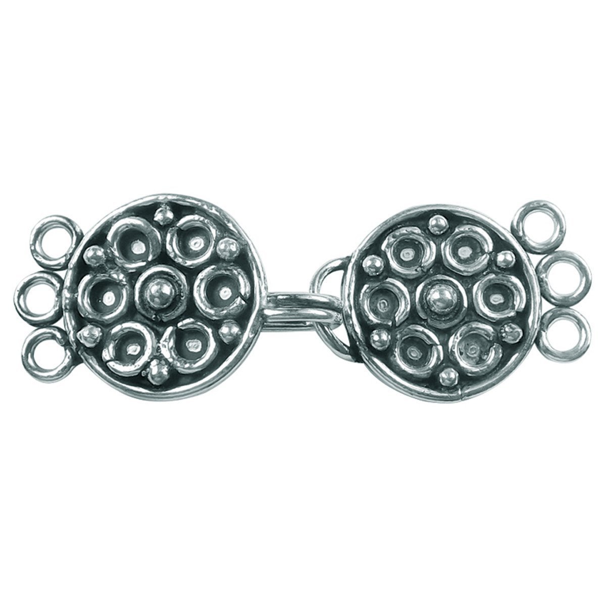 Silver Overlay Multi Strand Clasp With 3 Hole Jewelry Closure India – Silver Overlay Over Copper Round Decorative Fastener