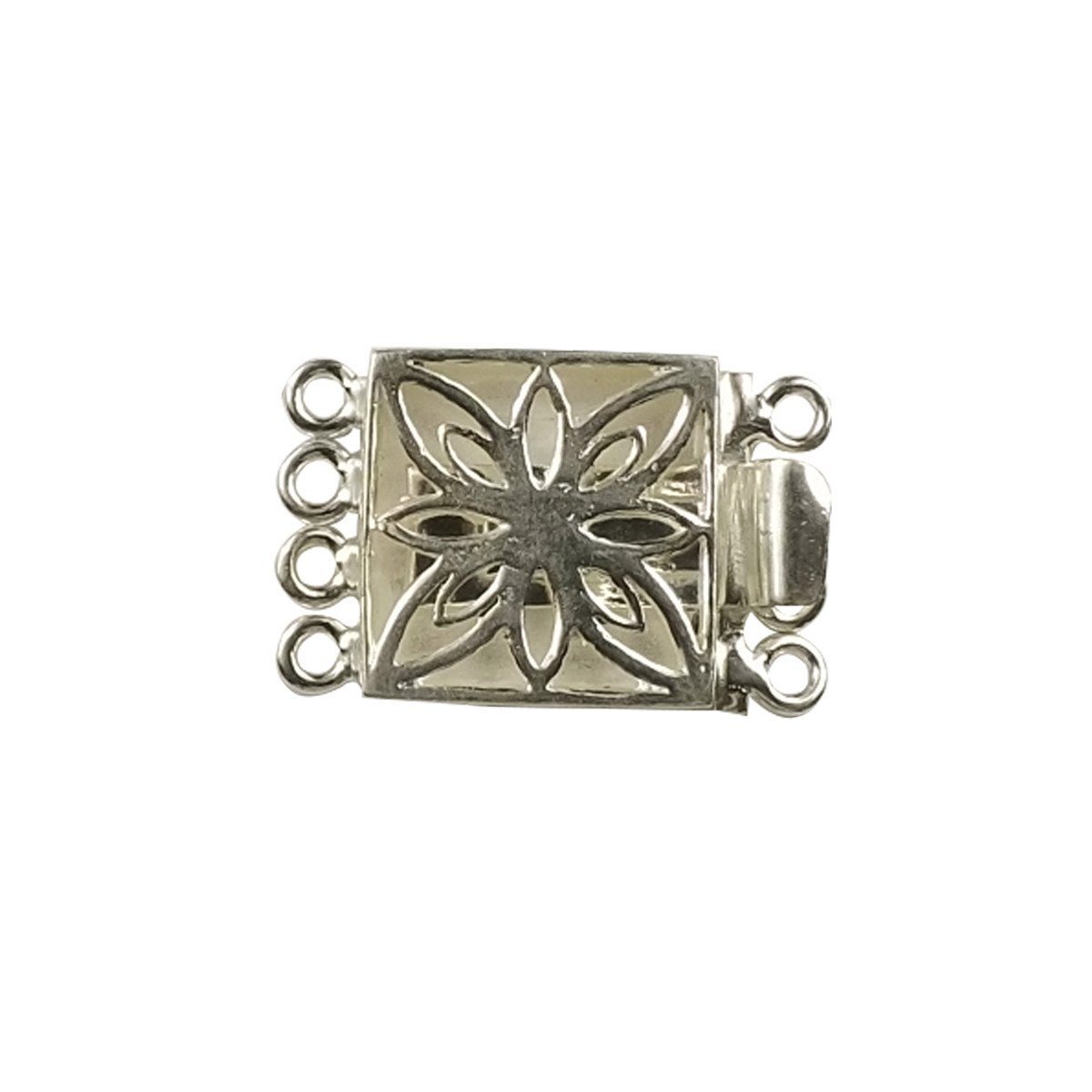 Elegant Silver Overlay Multi Strand Clasp With 4 Holes crafted in Silver Overlay Over Copper with floral openwork design, handcrafted in India.