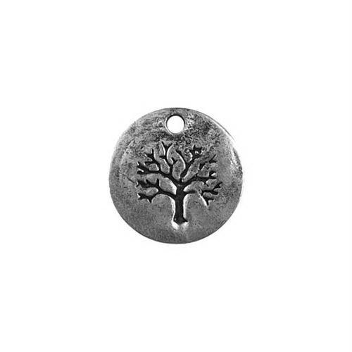 Elegant Silver Overlay Over Copper Natural Charm With Etched Tree India 15MM round handcrafted jewelry finding sold as 1 piece.