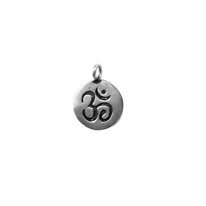 Elegant Silver Overlay Over Copper Ohm Disc Link Charm India 15MM handcrafted spiritual jewelry finding sold as 1 piece.