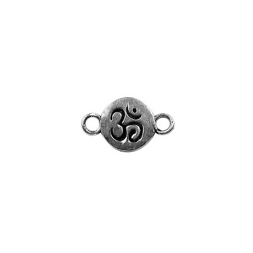 Elegant Silver Overlay Over Copper Ohm Disc Link Charm India 12MM handcrafted spiritual jewelry connector sold as 1 piece.