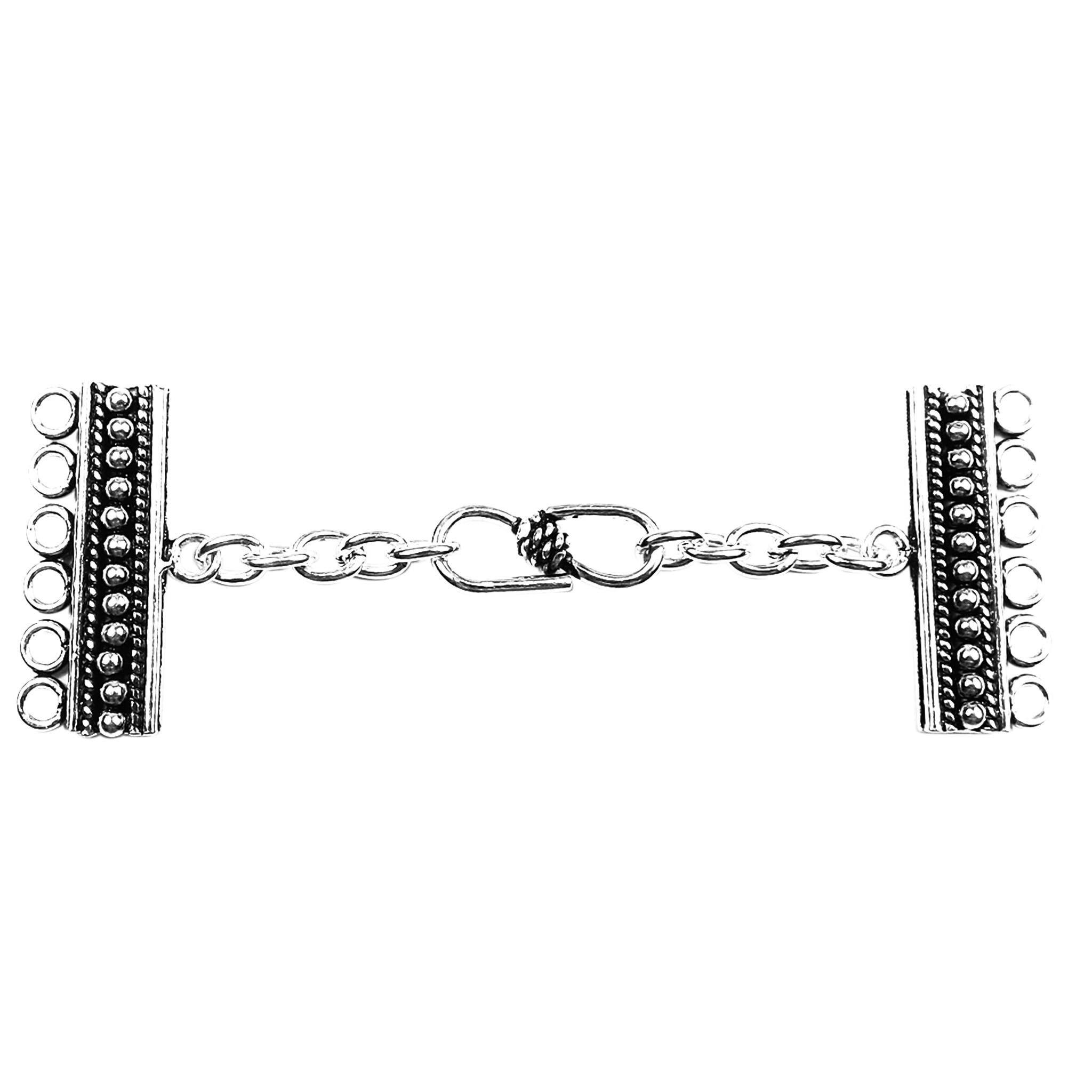 Silver Overlay Over Copper India multi strand clasp with 6 holes and antique finish for layered jewelry making.