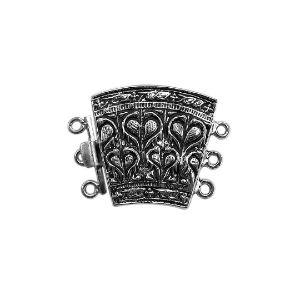 Silver Overlay Over Copper India Multi Strand Clasp With 3 Hole with engraved floral detailing and oxidized finish.