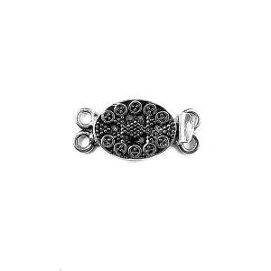 Silver Overlay Over Copper Oval Multi Strand Clasp With 2 Hole handcrafted in India with antique finish and embossed circular design for jewelry making.