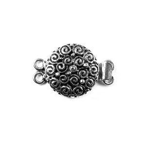 Silver Overlay Over Copper Round Multi Strand Clasp With 2 Hole handcrafted in India with spiral swirl design and antique finish for jewelry making.