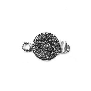 Silver Overlay Over Copper Round Multi Strand Clasp With 1 Hole handcrafted in India with floral embossed detailing and antique finish for jewelry making.