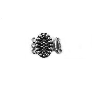 Silver Overlay Over Copper Oval Multi Strand Clasp With 3 Hole handcrafted in India with dotted embossed design and antique finish for jewelry making.