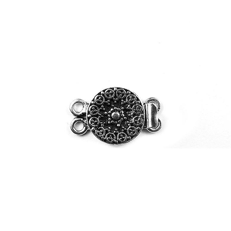 Silver Overlay Over Copper Round Multi Strand Clasp With 2 Hole handcrafted in India with floral embossed design and antique finish for jewelry making.