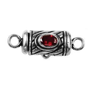 Silver Overlay Over Copper red stone clasp handcrafted in India with vintage oxidized detailing.