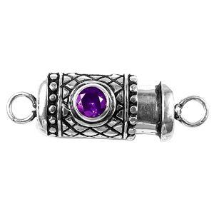Silver Overlay Over Copper clasp with round purple stone handcrafted in India with vintage oxidized detailing.