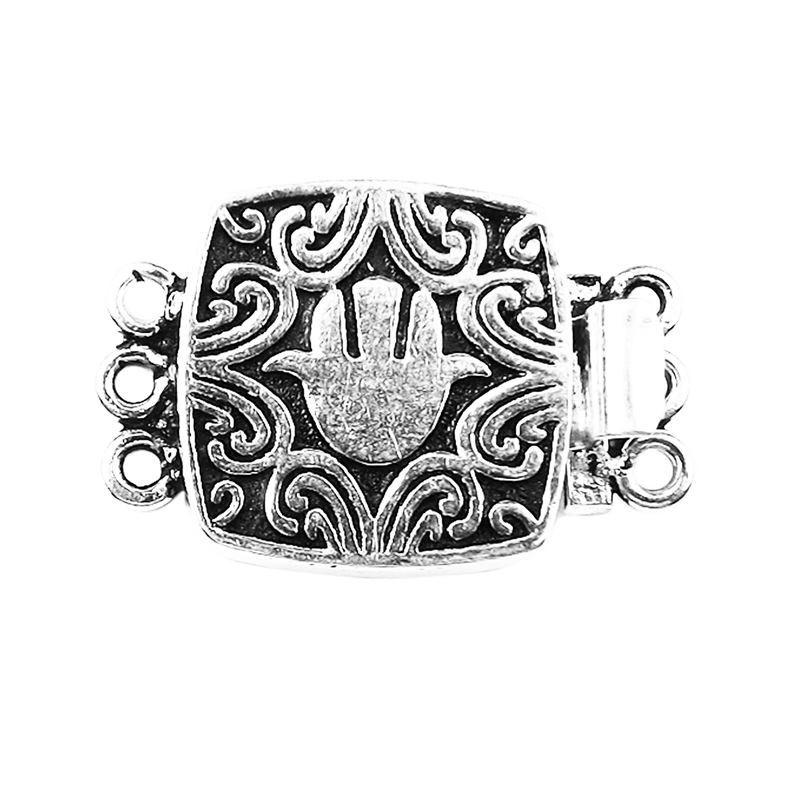 Silver Overlay Over Copper Hamsa multi-strand clasp handcrafted in India with vintage oxidized detailing.