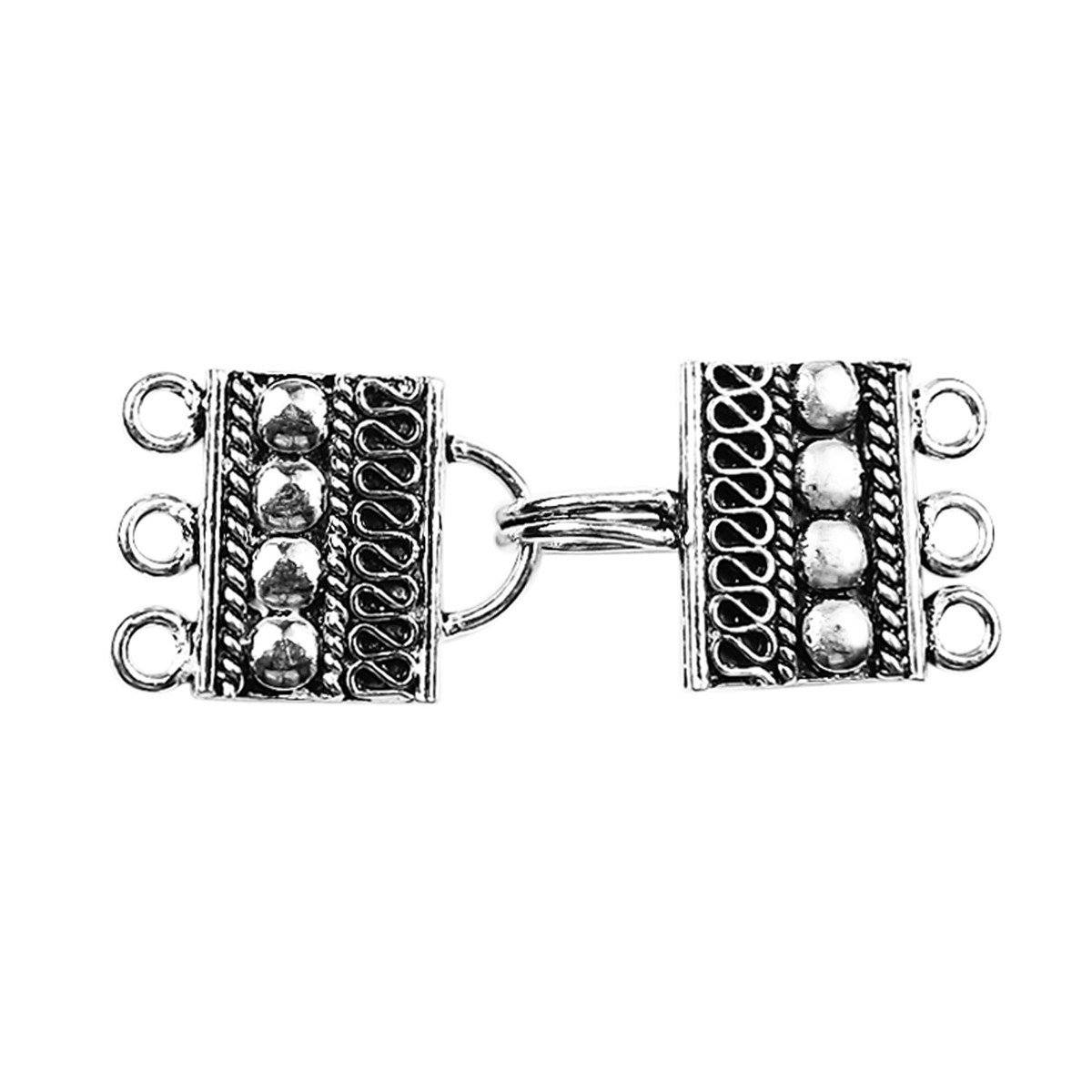 Handcrafted silver overlay over copper multi-strand box clasp from India with decorative bead and wire design