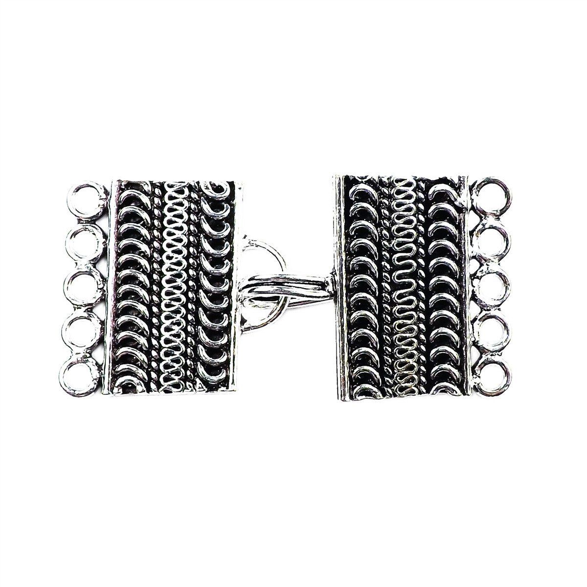 Silver Overlay Over Copper handcrafted rectangular multi-loop jewelry clasp from India with antique silver finish