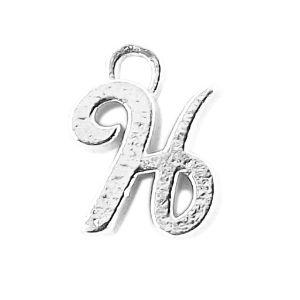 Silver overlay over copper alphabet H pendant with ornamental script design, handcrafted in India for personalized jewelry