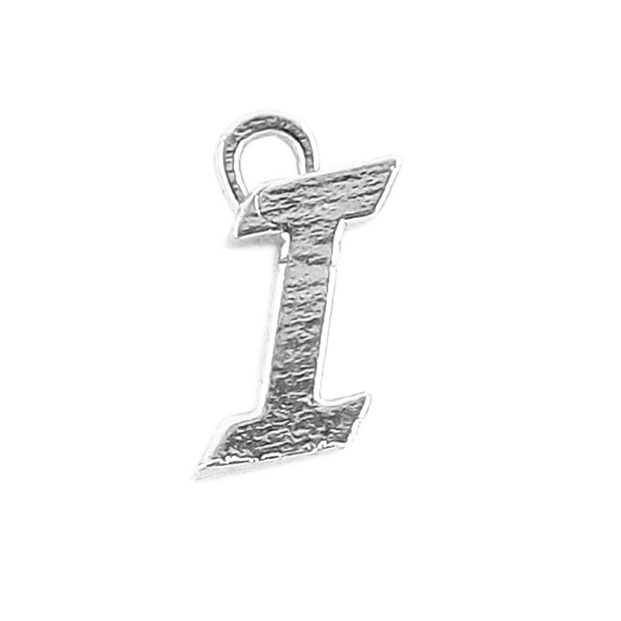 Silver overlay over copper alphabet I pendant with minimal design, handcrafted in India for personalized jewelry