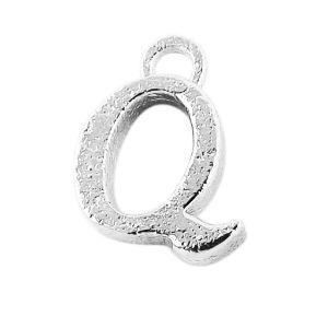 Handcrafted Silver Overlay Over Copper alphabet “Q” charm from India with polished textured finish for handmade personalized jewelry.