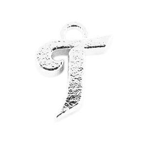 Handcrafted Silver Overlay Over Copper alphabet “T” charm from India with polished textured silver finish for handmade jewelry designs.
