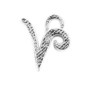 Handcrafted Silver Overlay Over Copper alphabet “V” charm from India with polished textured finish for handmade jewelry.