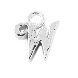 Handcrafted Silver Overlay Over Copper alphabet “W” charm from India with polished silver finish for handmade jewelry projects.