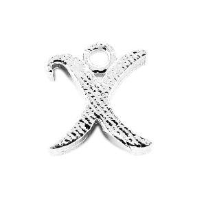 Handcrafted Silver Overlay Over Copper alphabet “X” charm from India with polished textured finish for handmade jewelry.