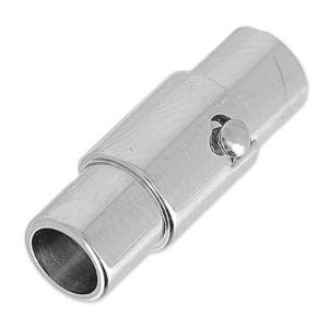 Handcrafted Silver Overlay Over Copper cylindrical magnetic clasp from India with polished silver finish and locking design.