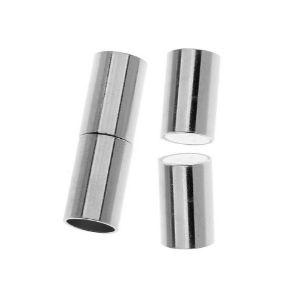 Handcrafted Silver Overlay Over Copper cylindrical magnetic clasp from India with polished silver finish for handmade jewelry.