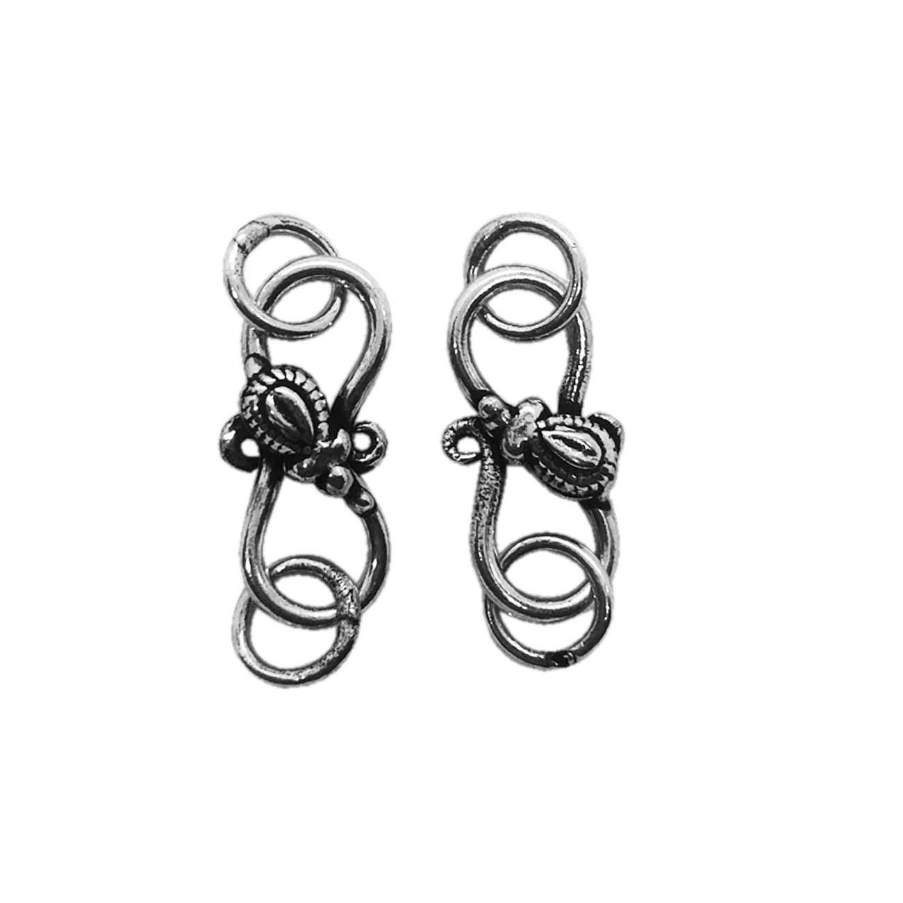 Handcrafted Silver Overlay Over Copper “S” Hook Clasp from India with oxidized antique finish for vintage and boho jewelry.