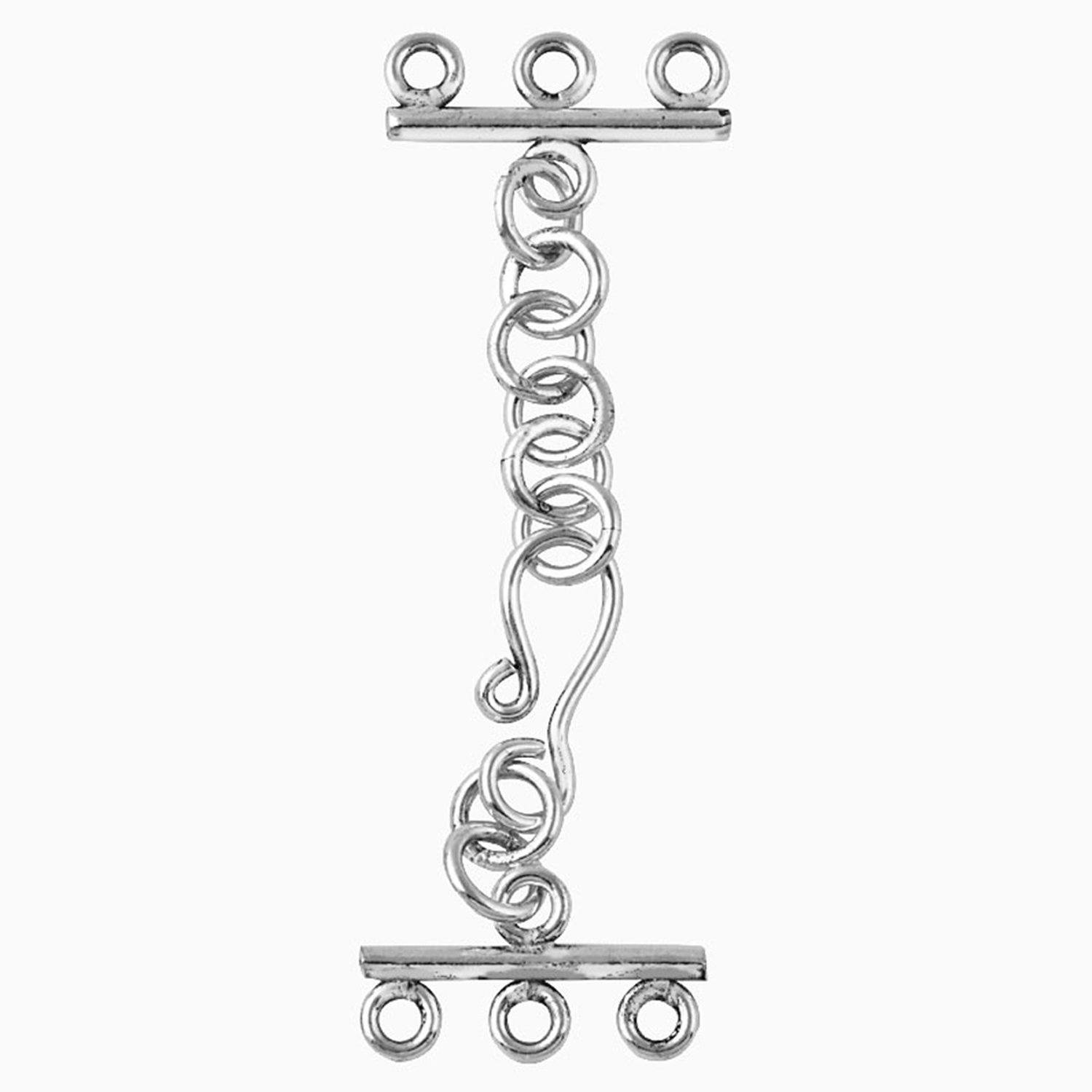 Elegant sterling silver 3-hole multi-strand clasp handcrafted in India for necklaces and bracelets.
