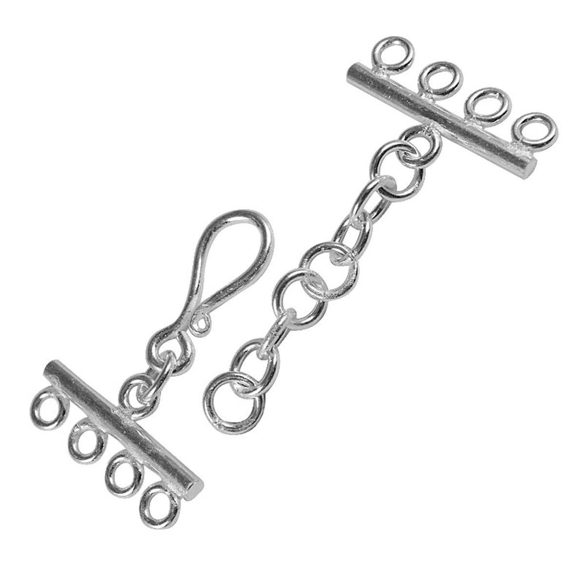 Sterling silver 4-hole multi-strand clasp handcrafted in India for fine jewelry making.