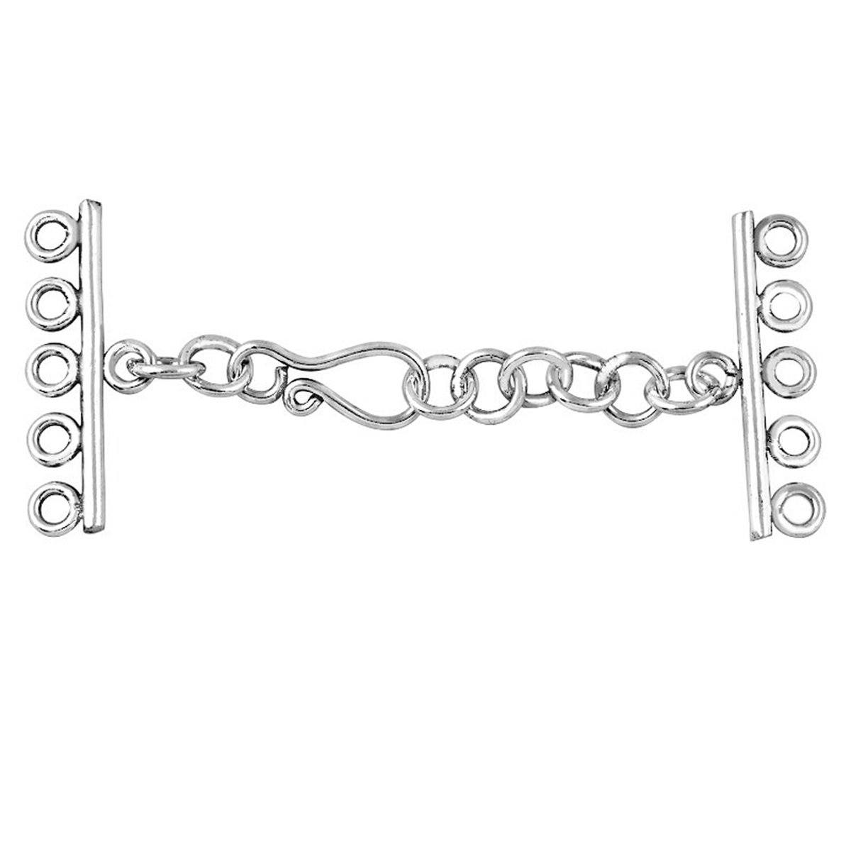 Sterling silver 5-hole multi-strand clasp handcrafted in India for necklaces and bracelets.