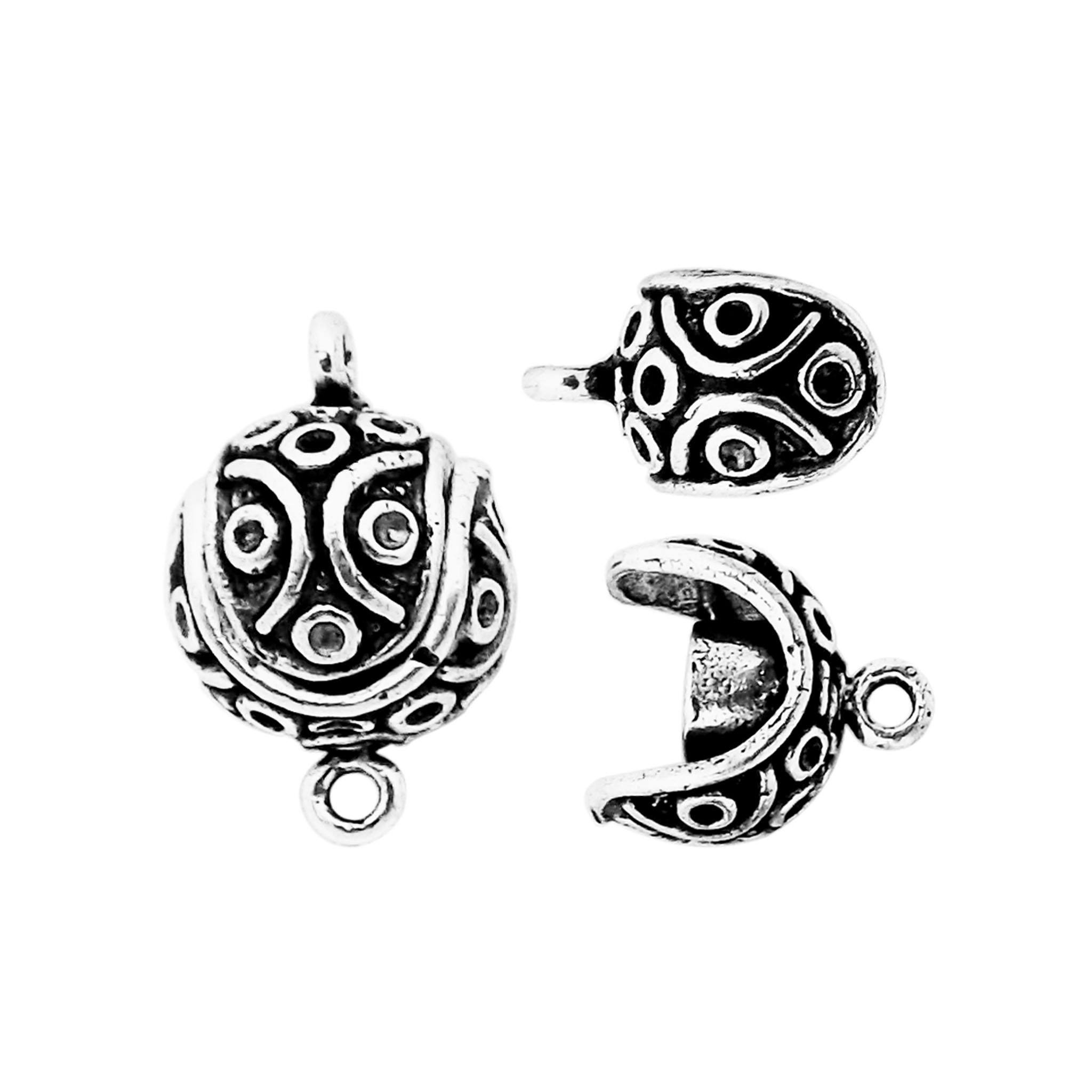 Handcrafted Sterling Silver Bali pendant bead cage with oxidized finish, artisan-made in India for boho-style jewelry.