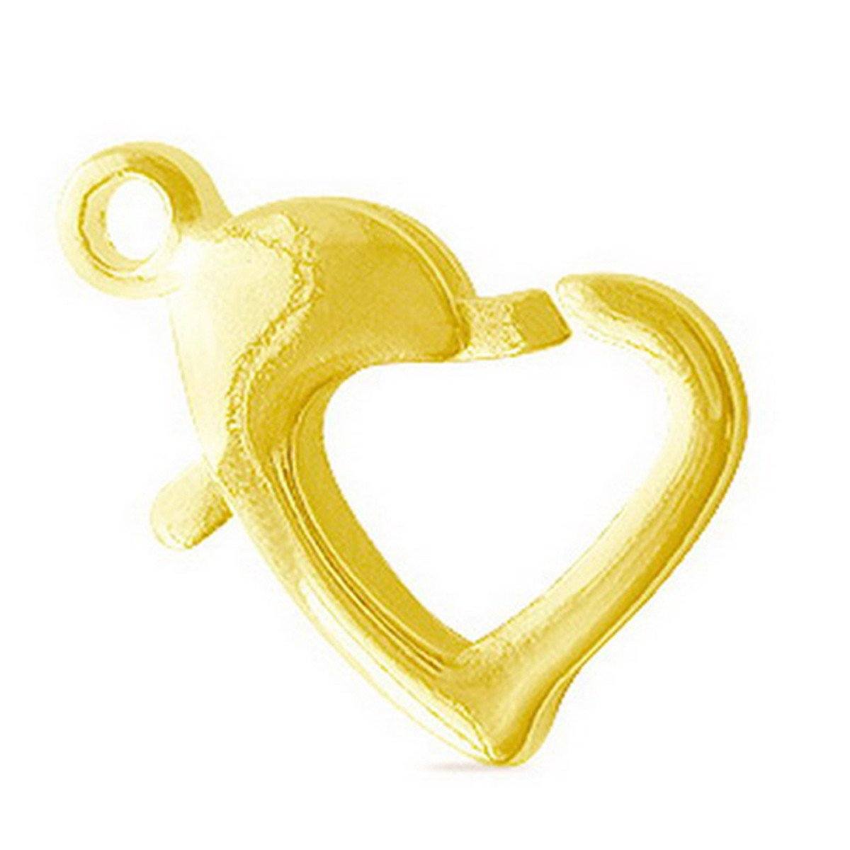 Handmade 18K gold overlay over copper heart shape lobster clasp from India with polished finish for jewelry making.