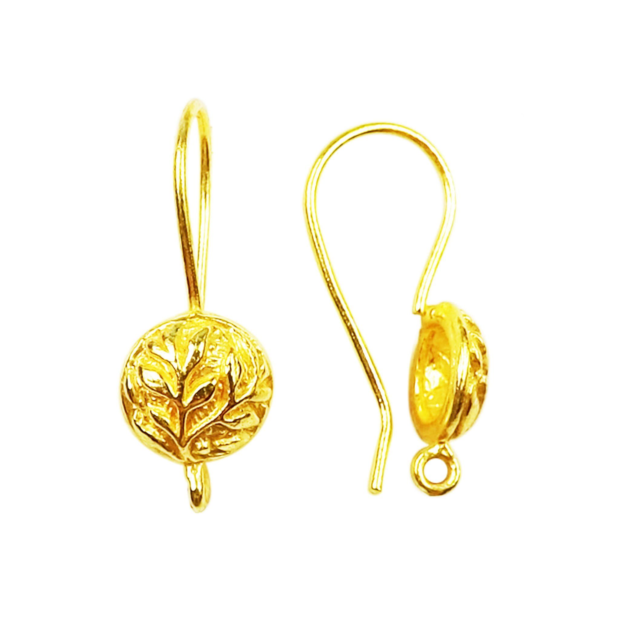 Handcrafted 18K Gold Overlay Leaf Motif Round Earwire Jewelry Finding From India