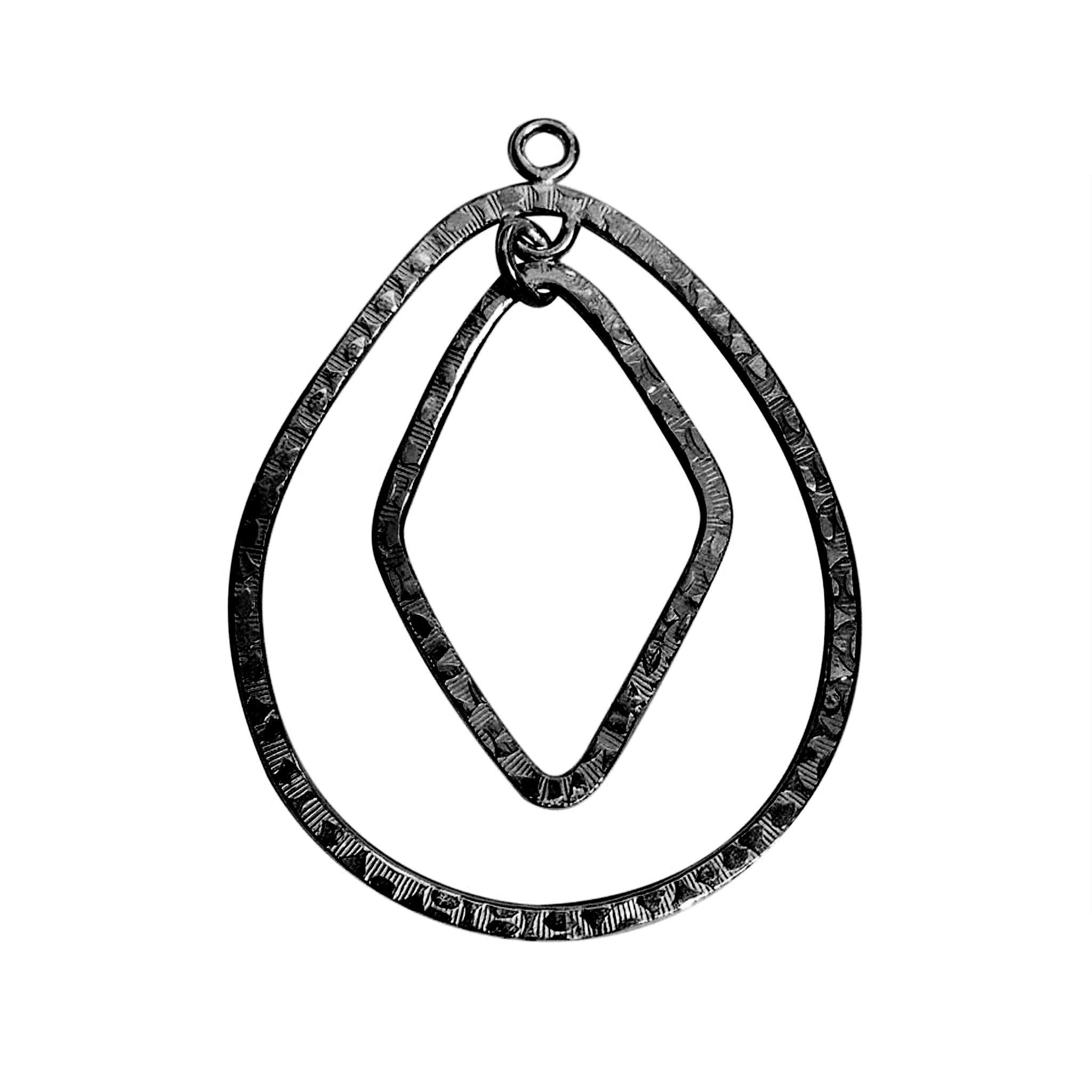Handcrafted Black Rhodium Overlay Dual Geometric Connector Pendant Jewelry Component From India