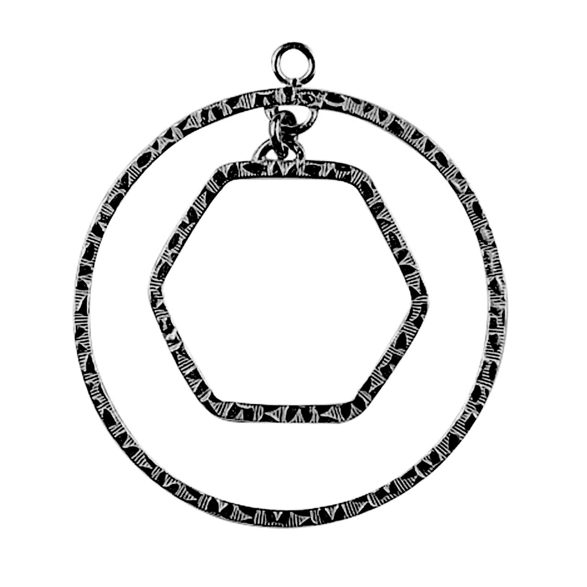 Handcrafted Black Rhodium Overlay Dual Circle And Hexagon Connector Pendant Jewelry Component From India
