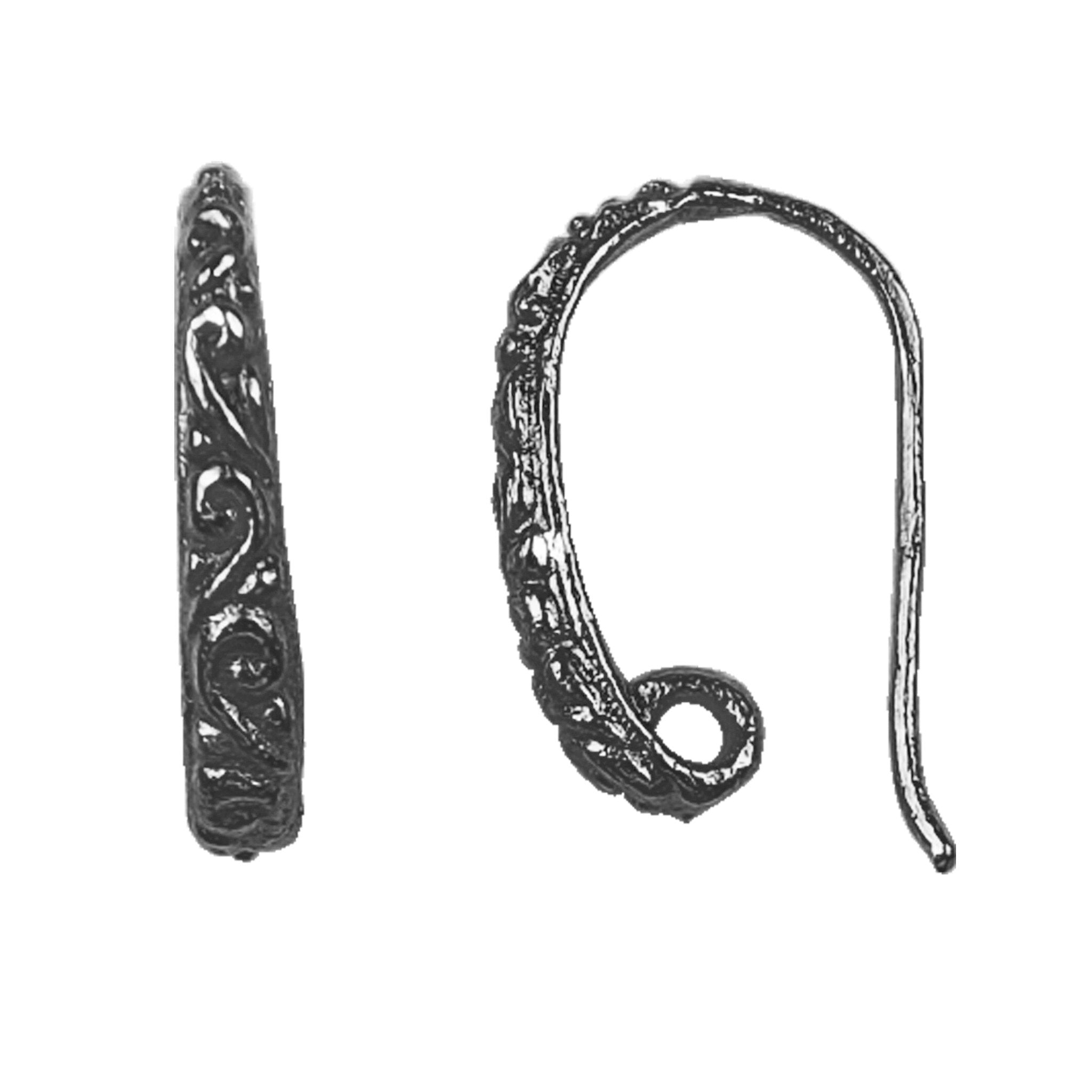 Handcrafted Black Rhodium Overlay Ornate Pattern Earwire Jewelry Component From India