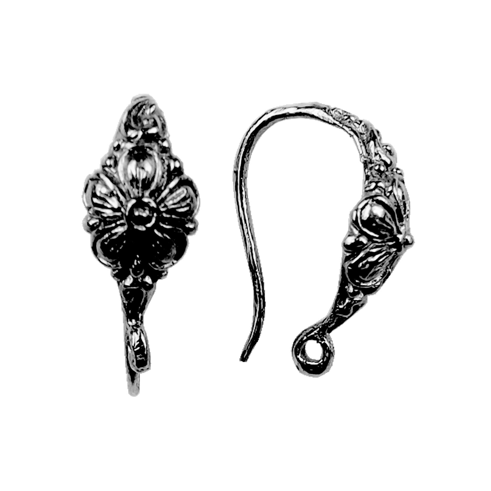 Handcrafted Black Rhodium Overlay Floral Earwire Jewelry Component From India