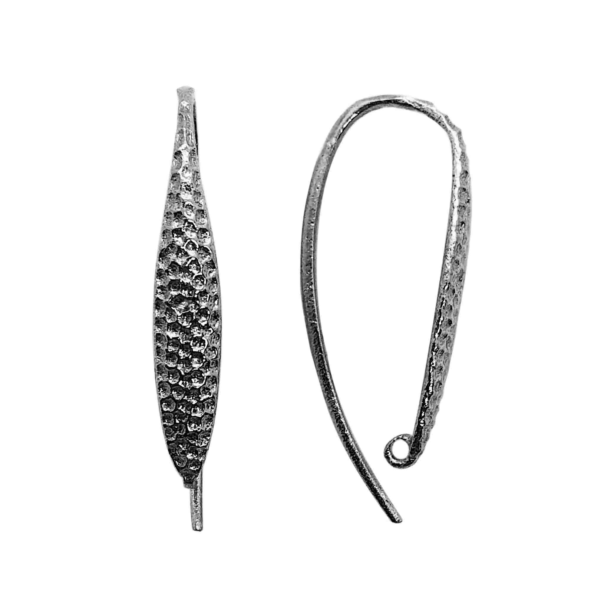 Handcrafted Black Rhodium Overlay Hammered Long Earwire Jewelry Finding From India