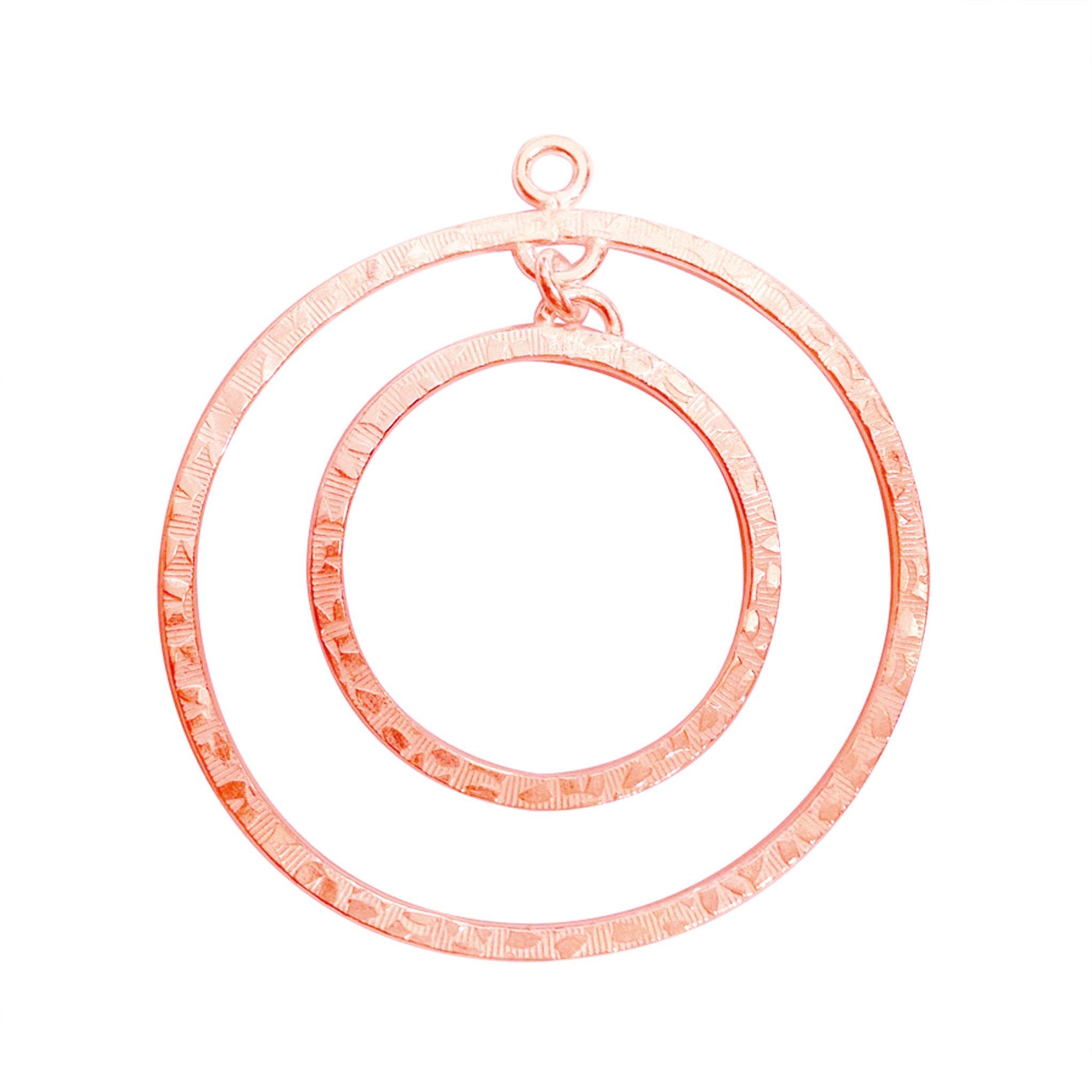 Handcrafted Rose Gold Overlay Over Copper jewelry findings for DIY projects, featuring circular chandelier frames and a textured double hoop statement focal.