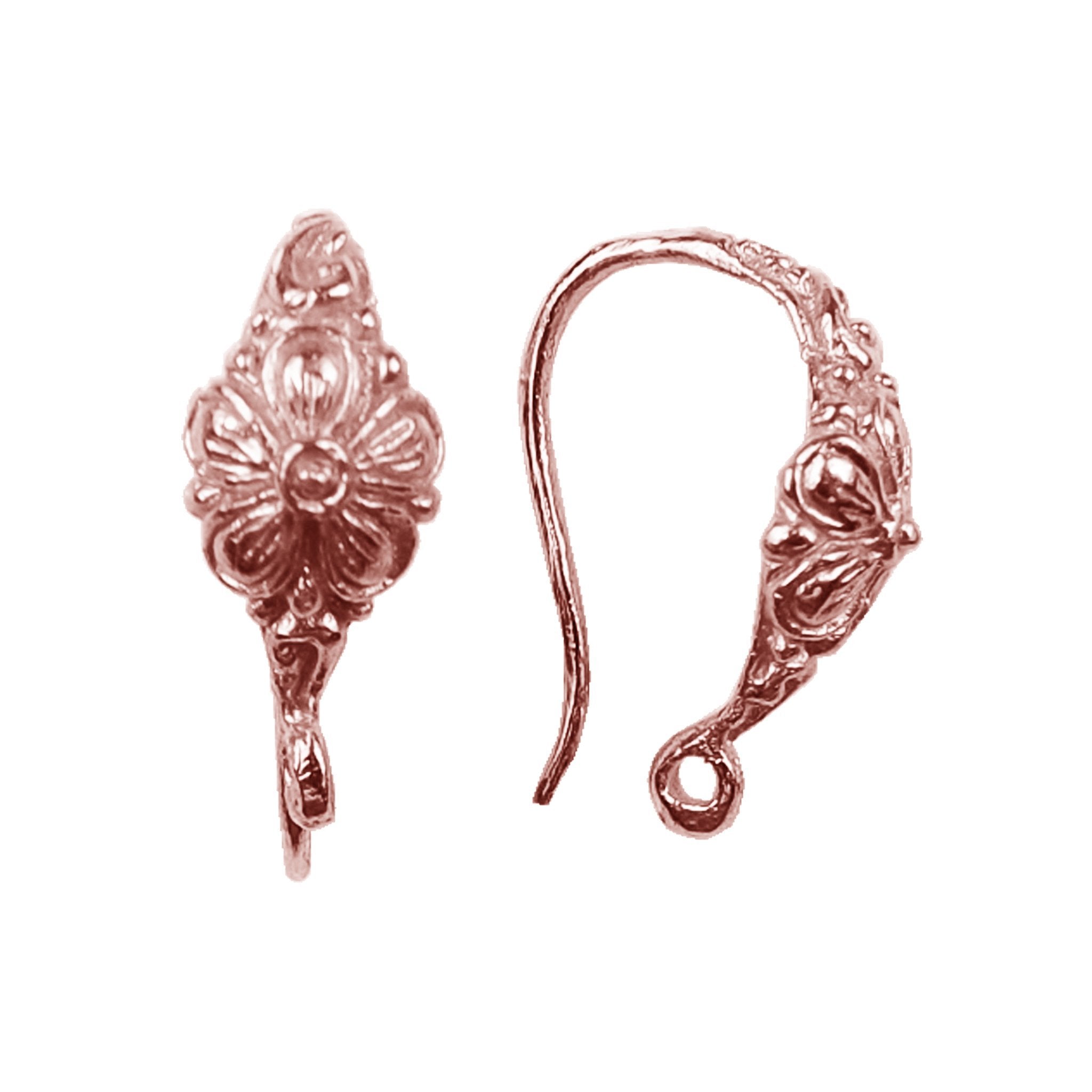 Handcrafted Rose Gold Overlay Floral Earwire From India For Designer Earrings