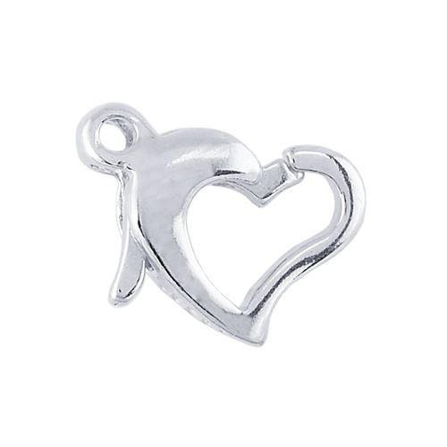 Handmade silver overlay over copper heart shape lobster clasp from India with polished finish for jewelry making.