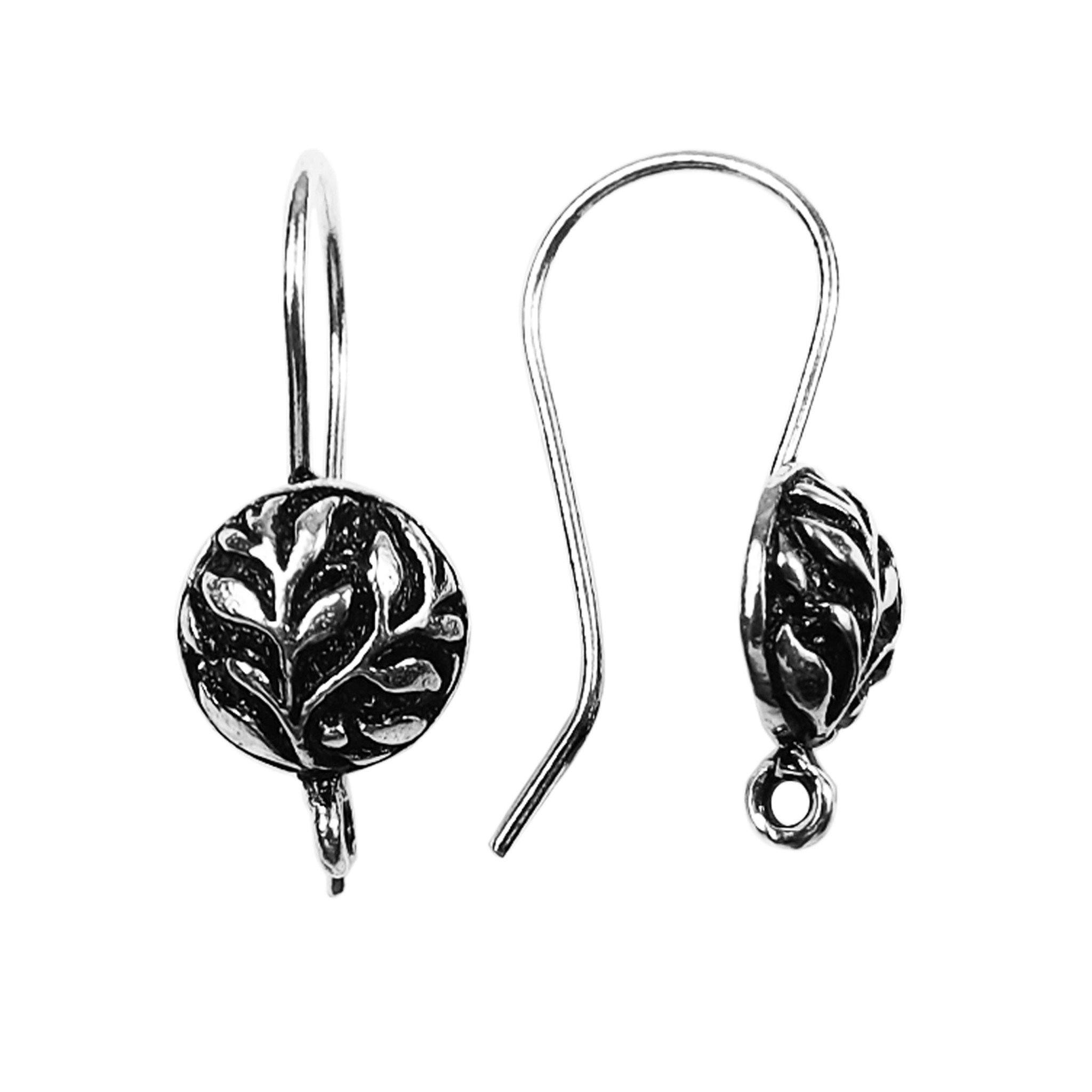 Handcrafted Silver Overlay Leaf Earwire from India with oxidized silver overlay finish
