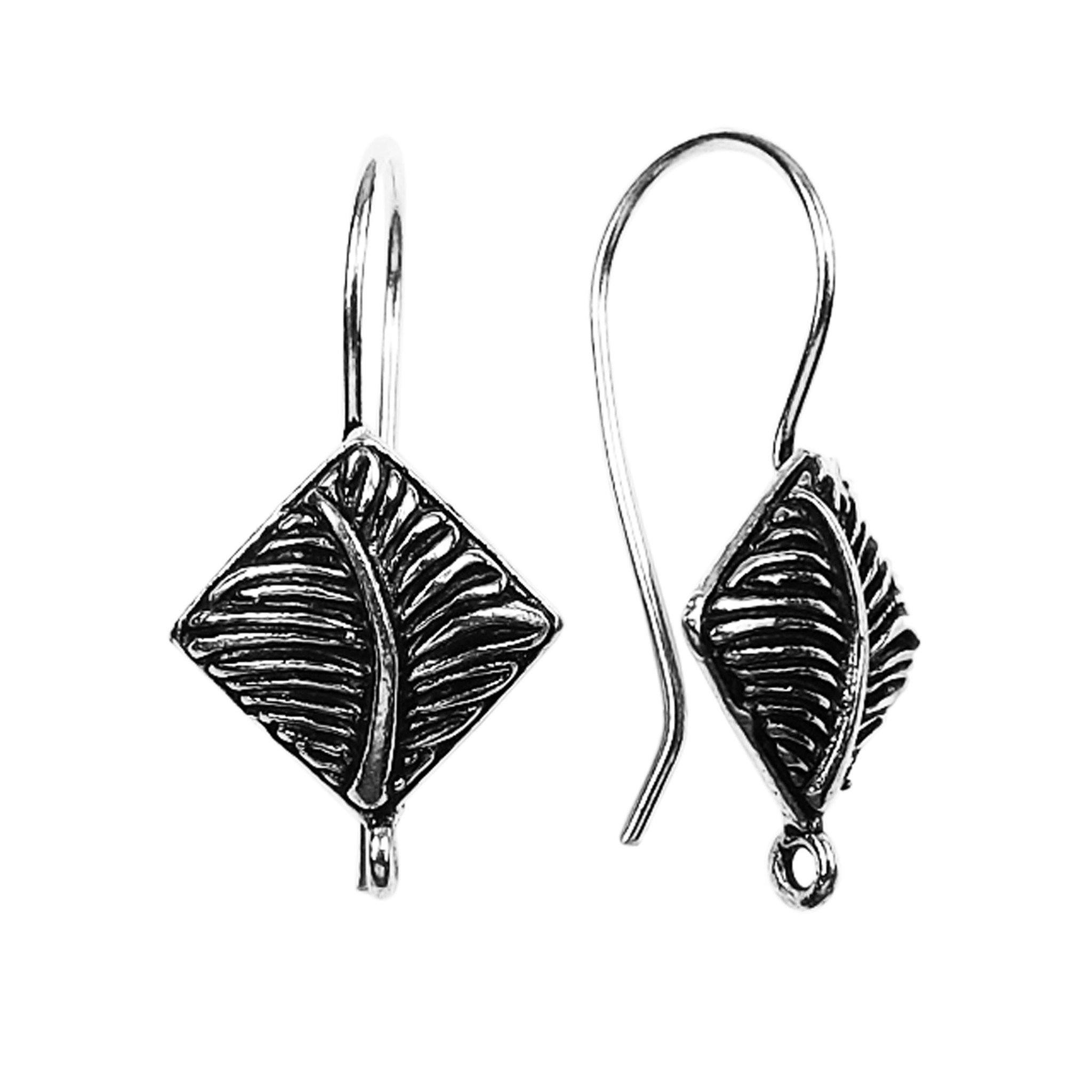 Handcrafted Silver Overlay Leaf Design Earwire from India with oxidized and polished silver overlay finish