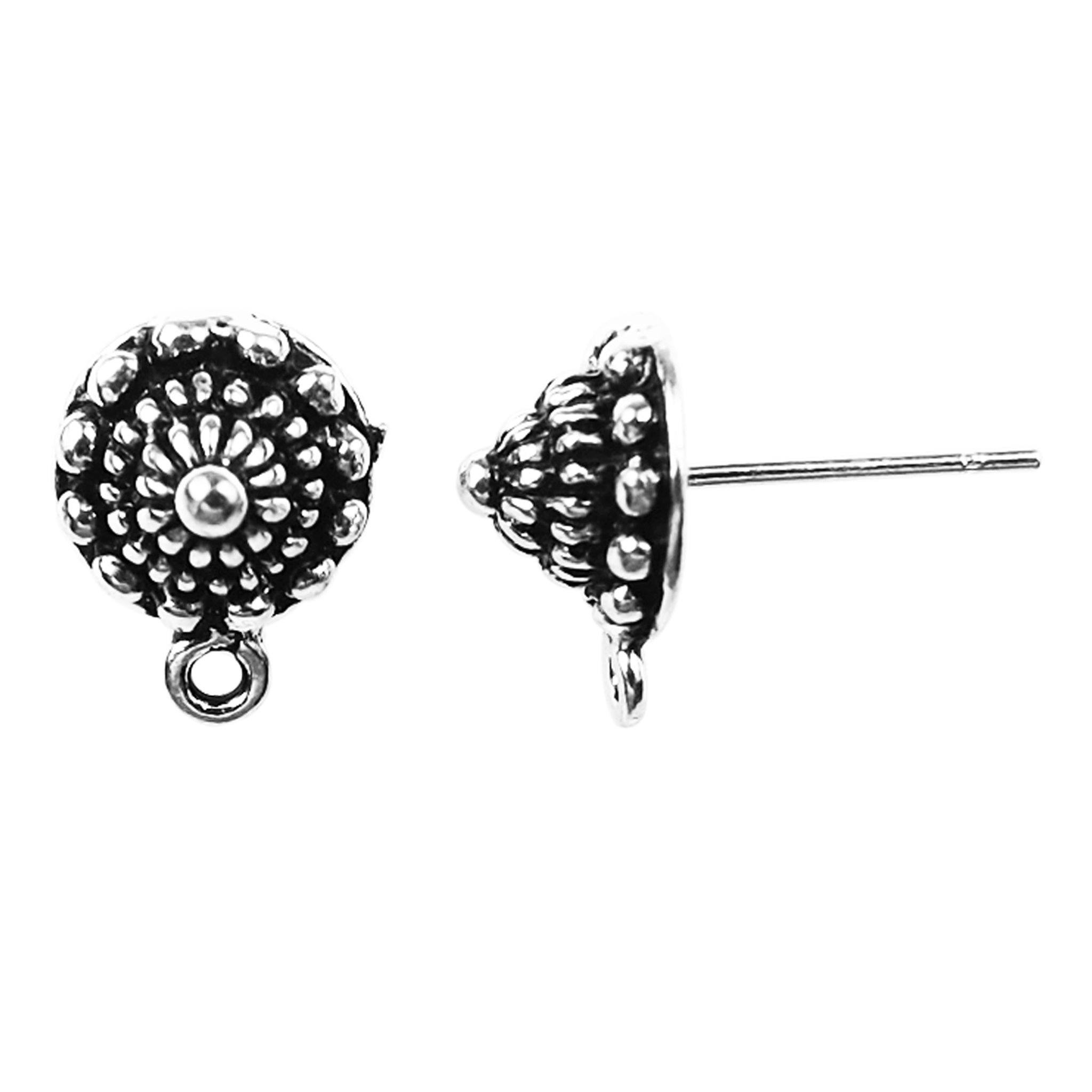 Handcrafted Sterling Silver Round Bali Stud Earwire From India For Earrings