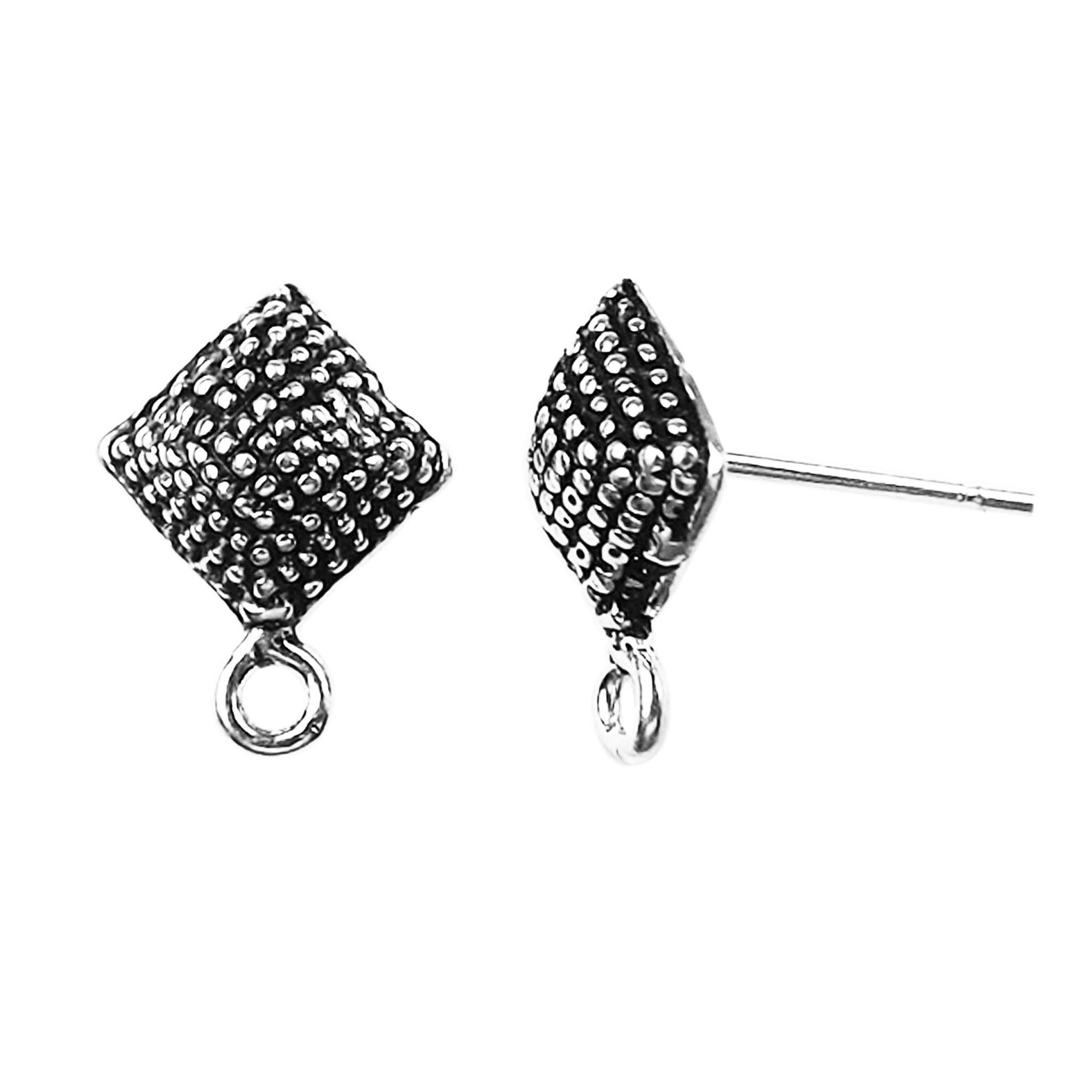 Handcrafted Sterling Silver Square Bali Stud Earwire From India For Earrings