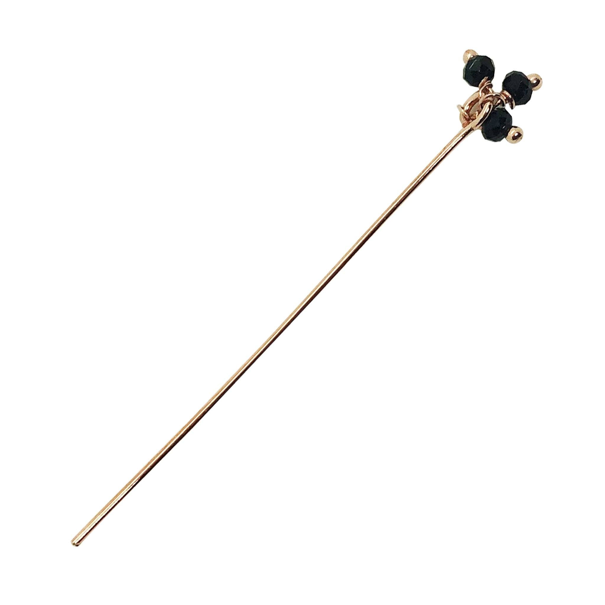 India handcrafted rose gold overlay over copper black crystal quartz cluster pin for retail jewelry crafting.