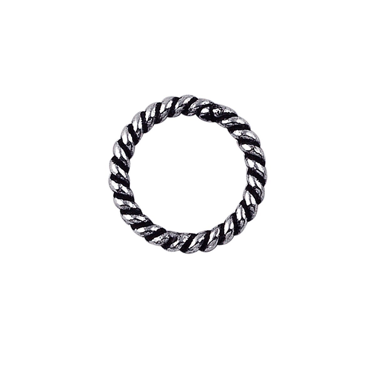 Oxidized sterling silver twisted closed jump ring, handcrafted in India, artisan jewelry finding.