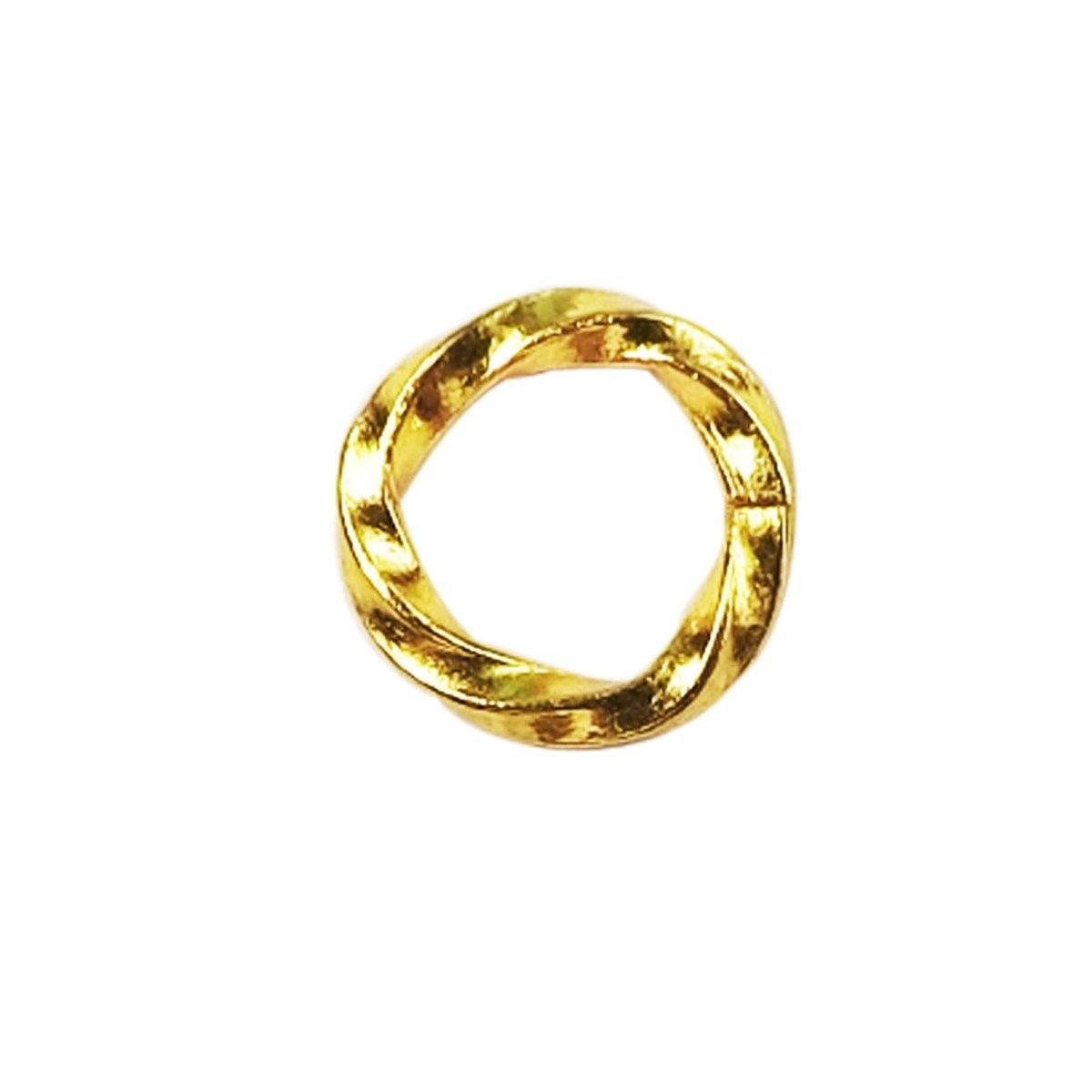 Elegant irregular twisted jump ring in 18K gold overlay over copper, polished finish, handcrafted in India.